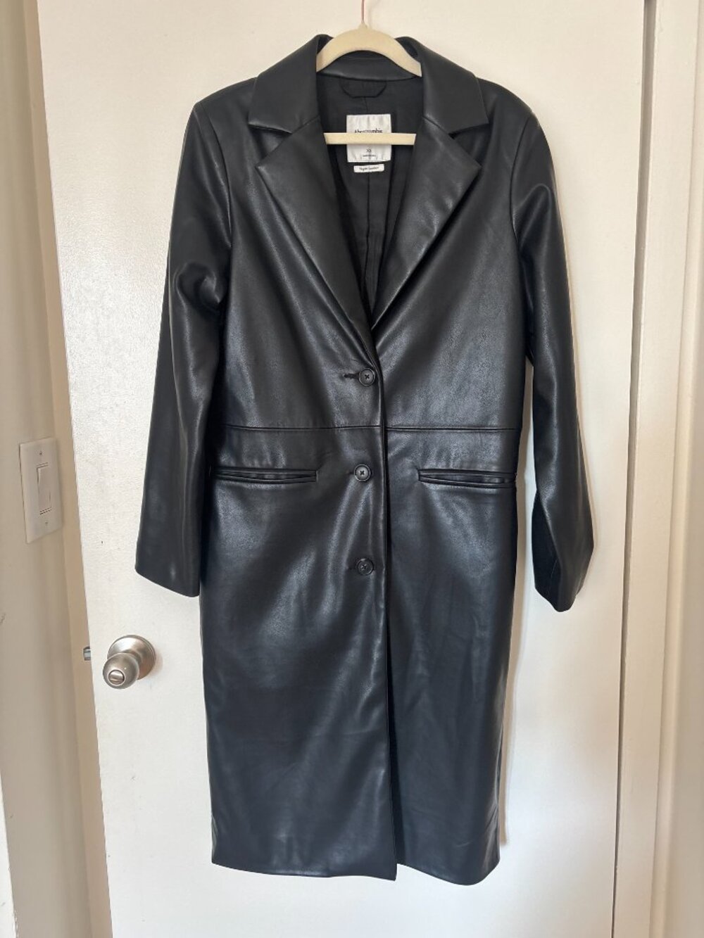 Abercrombie & Fitch Vegan Leather Long Length Coat XS - Picture 4 of 7